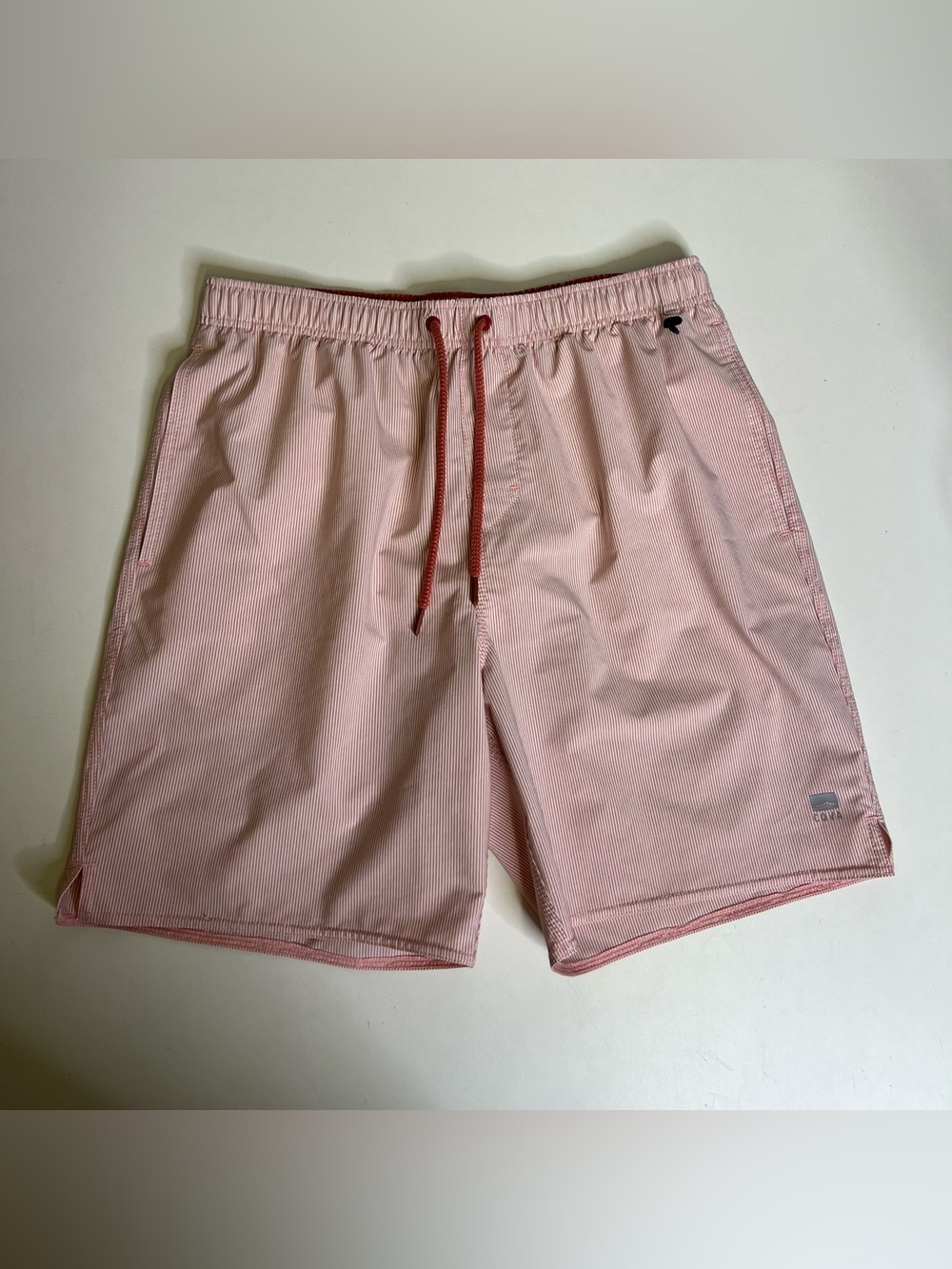 Cova Men’s Swim Trunks Red and White Pinstripe - Size Large